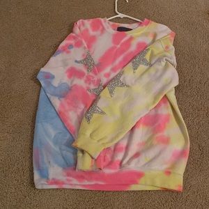 Neon, tie-dye hoodie with star patches